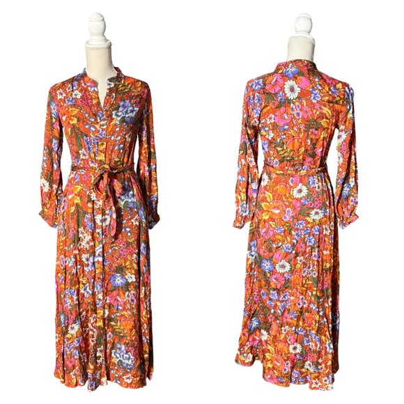 Anthropologie Vale Maxi Dress size XS petite XSP shirtdress retro floral - Picture 4 of 11